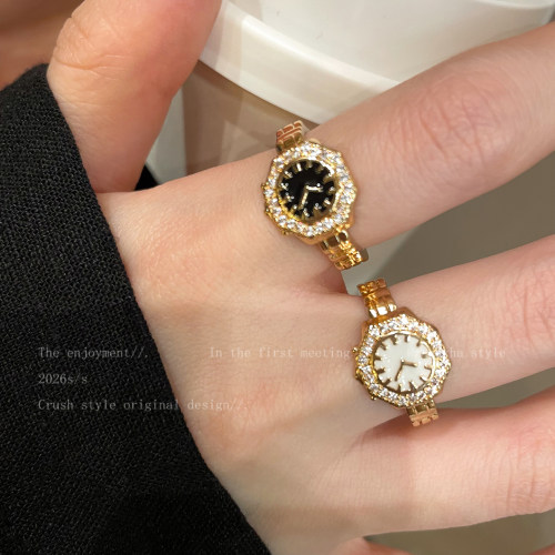 复古金色反向的钟手表戒指女款