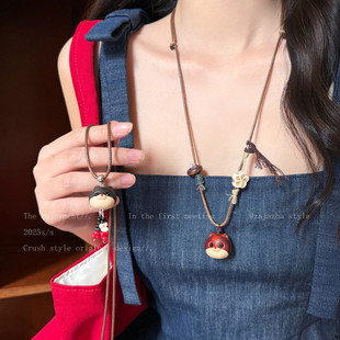 新中式复古满足鸟吊坠项链女2025新款卡通挂脖配饰百搭长款毛衣链