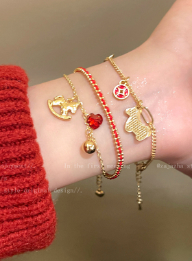 马上来财~秋冬红绳小马手链女