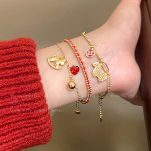 马上来财~秋冬红绳小马手链女2025新款小众高级感本命年转运手饰