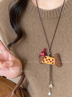 可爱毛毡斑点小狗抽拉项链女秋冬