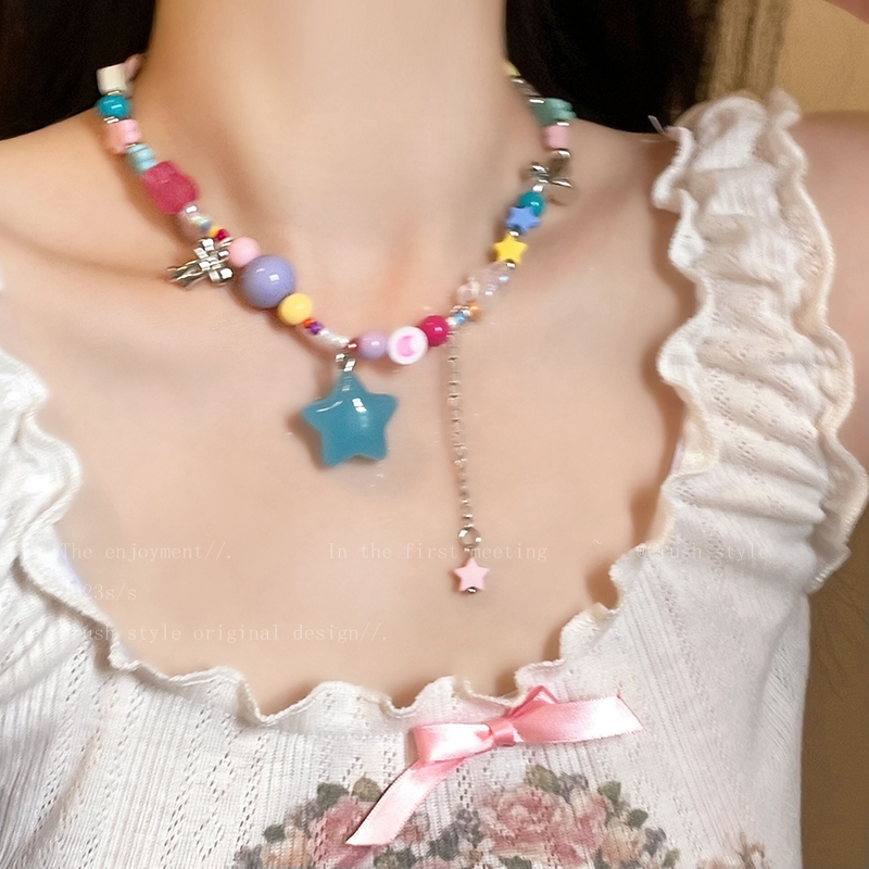 糖果流星~彩色串珠星星项链女小众设计感网