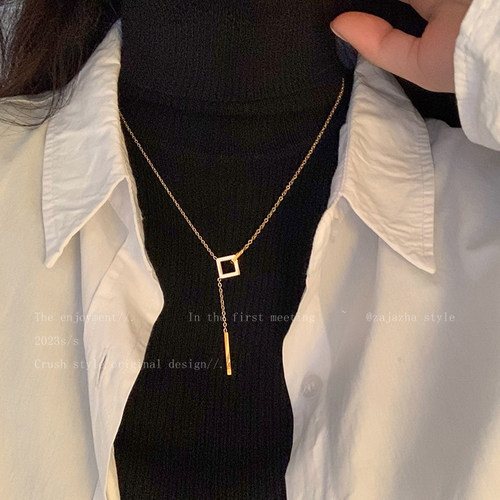 方形流苏吊坠毛衣链女秋冬