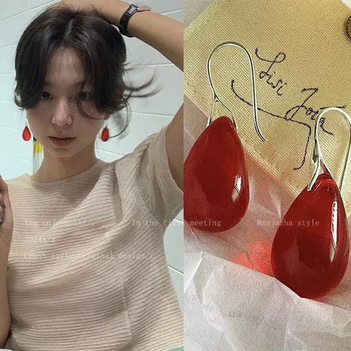 fever同款红色水滴耳环女2026新款网红耳钉温柔适合过年戴的耳饰