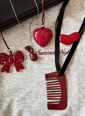 安可拉红爱心蝴蝶结毛衣链女生小众设计高级感项链时髦显白卫衣链