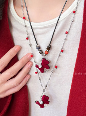 红色丝绒小马项链女款本命年长款