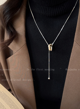银色几何长款项链女秋冬