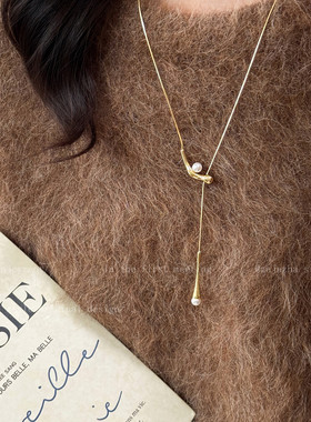 流光流线水滴吊坠珍珠项链女