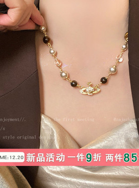 西太后虎眼石珍珠项链女秋冬