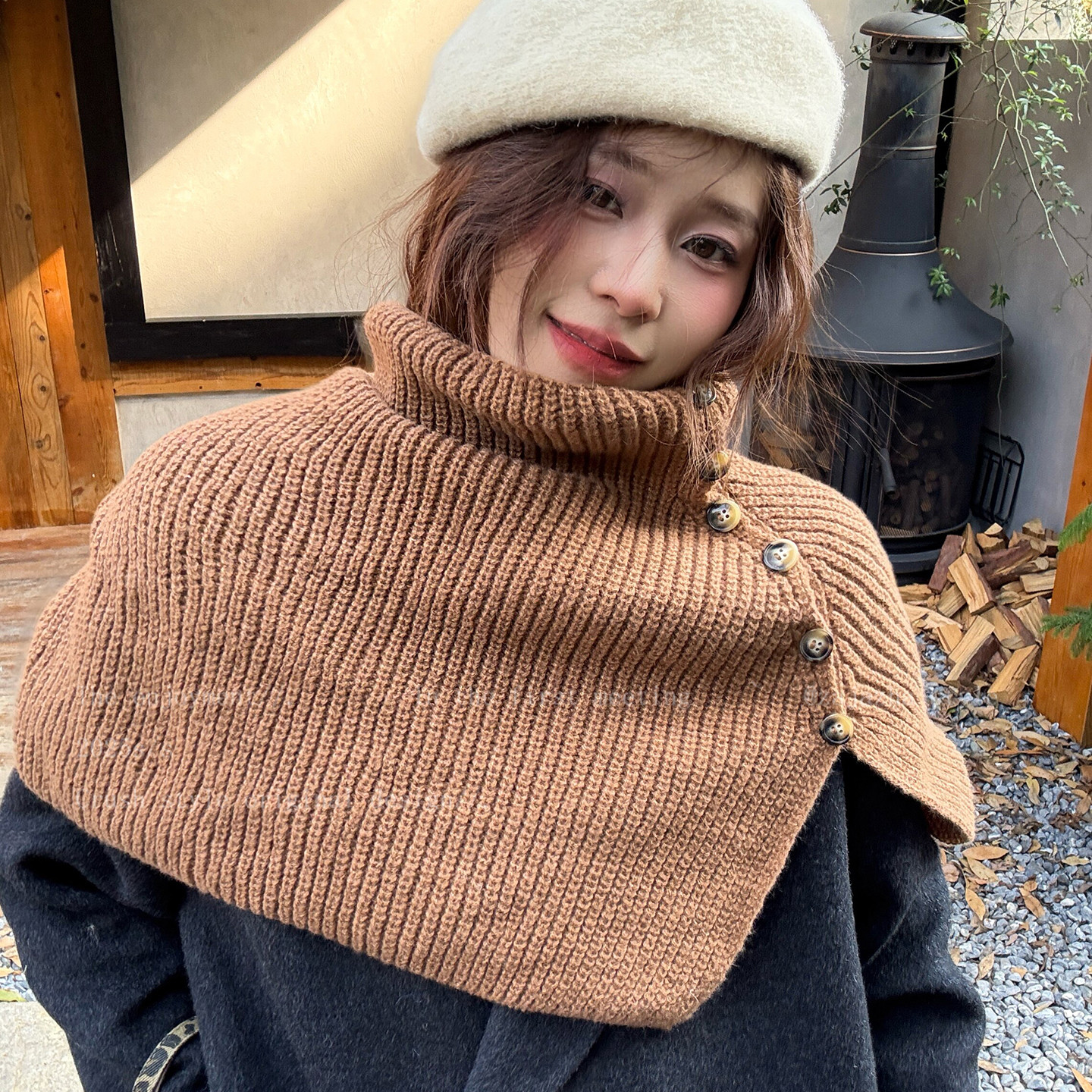 2025秋冬新款纽扣披肩斗