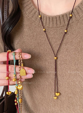 棕色双爱心元宝项链女