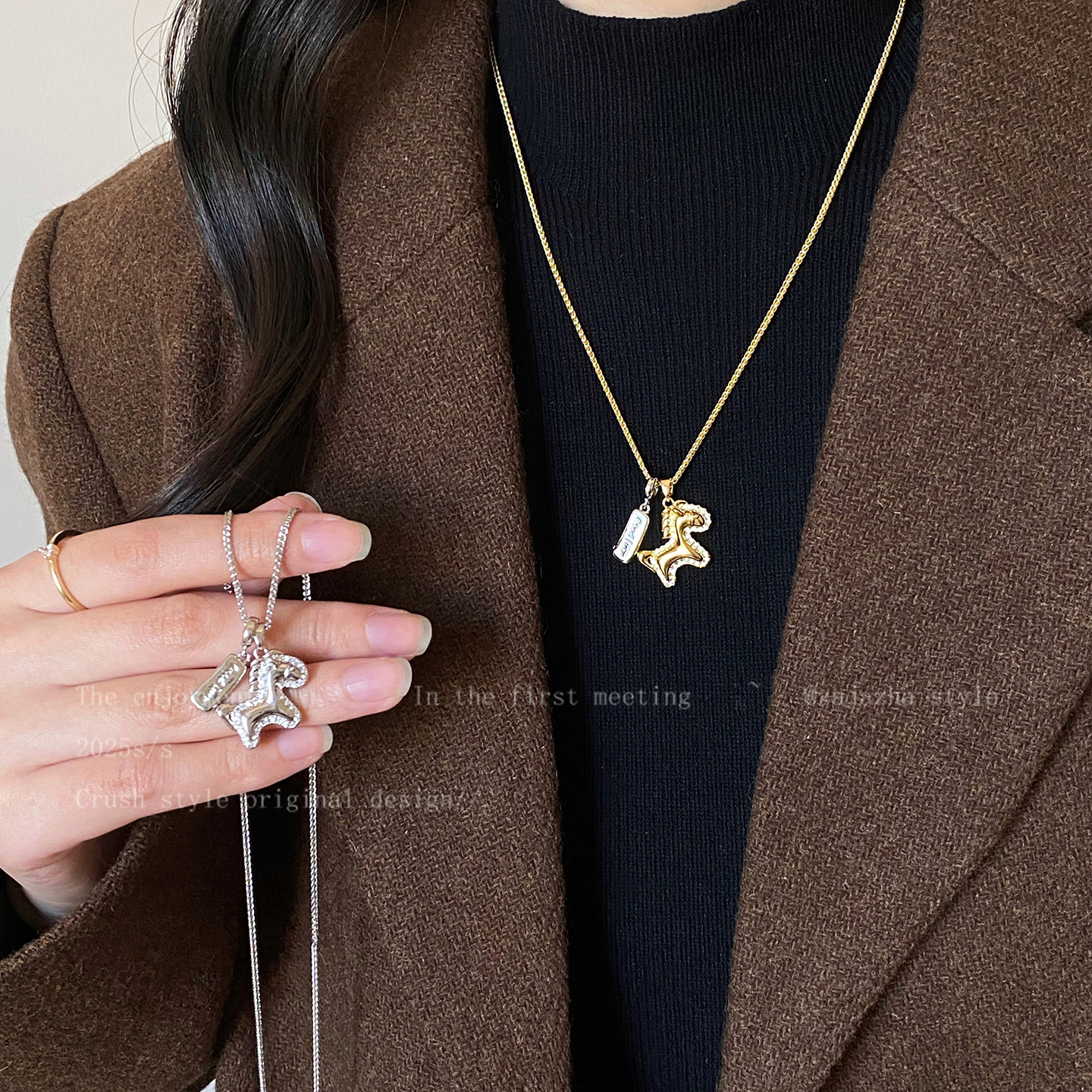 金属小马吊坠项链女款秋冬