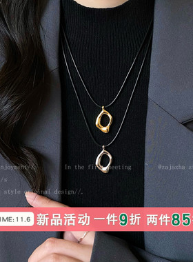 金色几何镂空吊坠项链女款秋冬