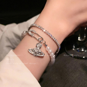 西太后土星珍珠锆石手链女款 轻奢高级感小众精致手串叠戴串珠手饰