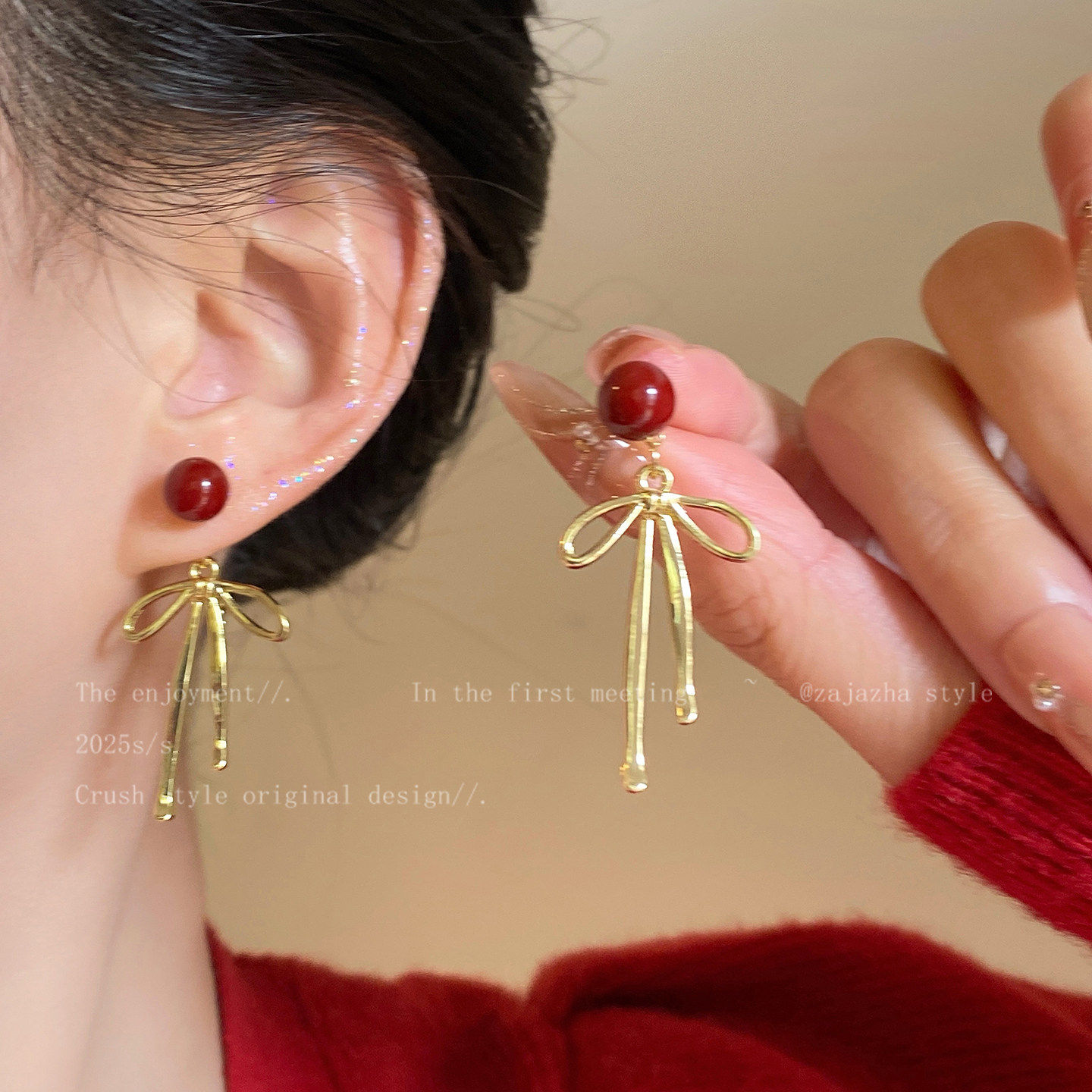 红色蝴蝶结珍珠耳钉女秋冬2026新款高级感轻奢耳环新年氛围感耳饰,饰品/流行首饰/时尚饰品新,耳环,淘宝优惠券,粉丝福利购,淘宝优惠卷