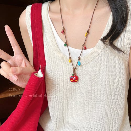 多巴胺彩色小狗苹果项链女2026新款爆款锁骨链小众设计感可爱配饰