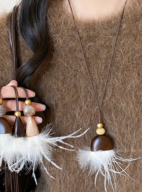 咖色不规则毛毛项链女复古