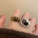 豹纹kt猫可爱戒指女稀奇古怪小众设计感食指戒轻奢高级感大码 指环