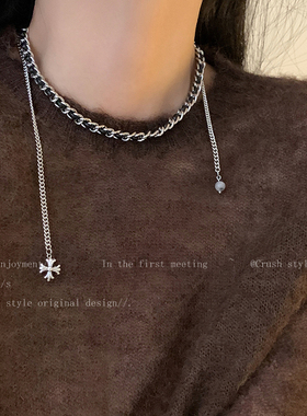 choker黑色皮革编织链条项链女秋冬小香风欧美项圈配饰个性毛衣链