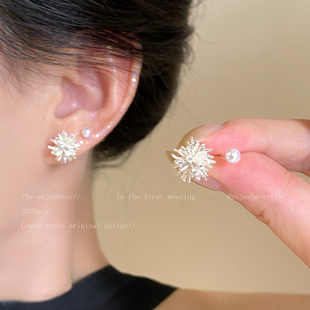 绚烂烟花珍珠四件套耳环女2026超火耳钉小众设计高级感巨好看耳饰
