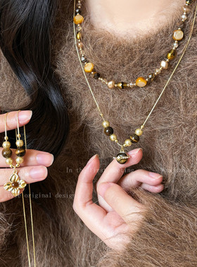 虎眼石星球抽拉项链女复古