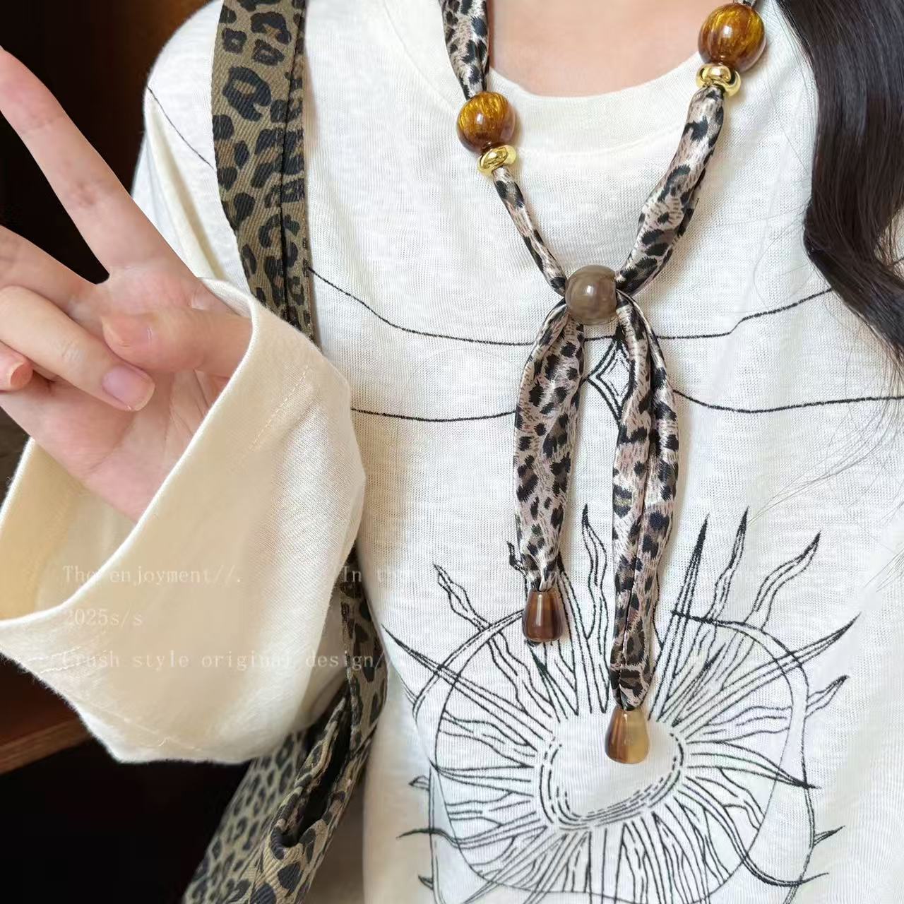 美学合集~豹纹串珠丝巾项链女2025新款爆款小众设计时尚穿搭配饰