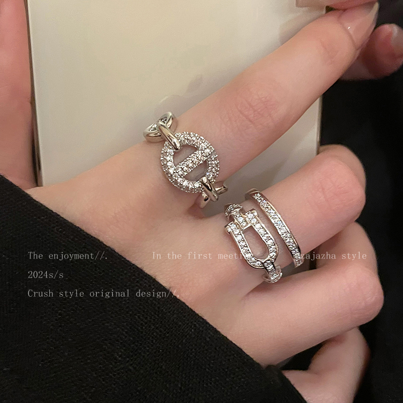 闪锆灵蛇形开口戒指女小众设计闺蜜食指戒轻奢高级感时尚个性指环