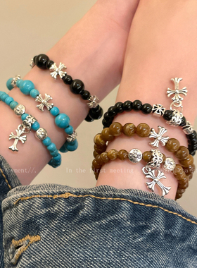 黑色十字架串珠手链女生