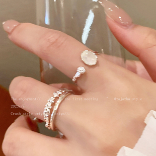 月光石素圈开口戒指女小众设计个性食指戒轻奢高级感冷淡风指环潮