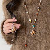 秋冬木质小马编织绳项链女小众设计复古本命年好运配饰长款 毛衣链