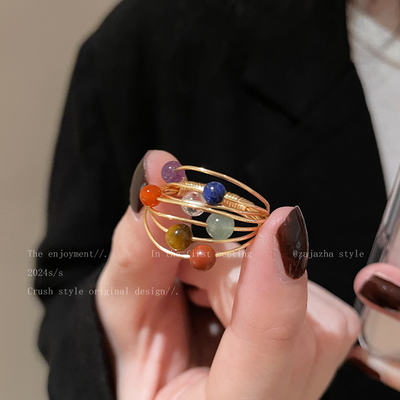 复古彩色碧玺星球戒指女款轻奢小众设计食指戒独特高级感中古指环