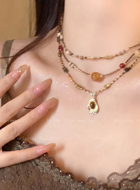 复古美式虎眼石吊坠项链女轻奢小众高级感锁骨链2026新款叠戴配饰