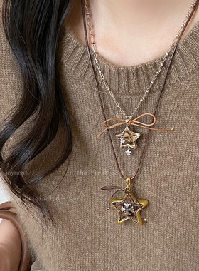 美拉德豹纹十字架星星项链女