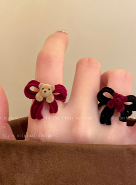 可爱棕色小熊开口戒指女