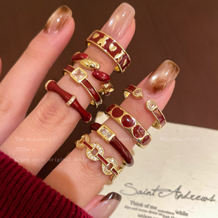 本命年红色开口新年戒指女2026马年叠戴食指戒小众设计高级感指环