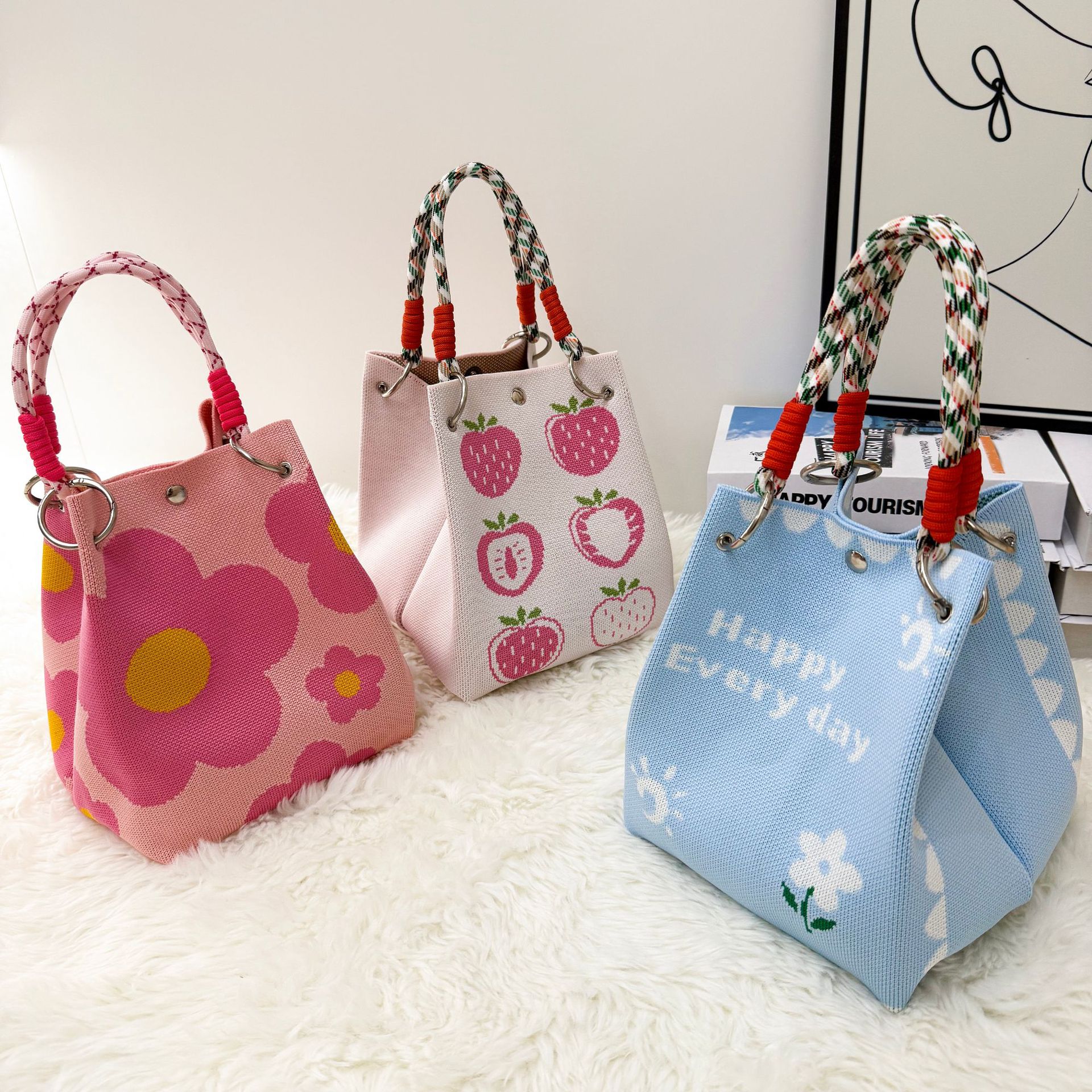 2025新款花朵针织袋手提包托特包水桶包通勤包便携包手拎伴手礼