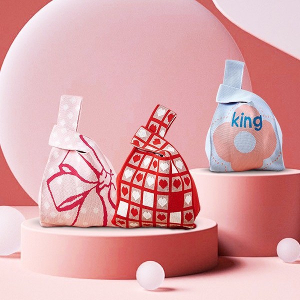 新款女神糖果包包时尚蝴蝶结针织包手提袋情人节礼品针织包编织