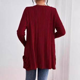 Wool Coat Elegant Long Sleeve Solid Color Knitted