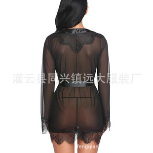 neck see lingerie through mesh sexy bathrobe Sexy robe