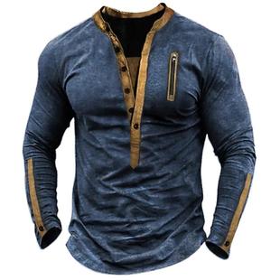 Mens Outdoor Tactical Zipper Contrast Color Henley Shirt