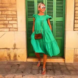 short neck size dress plus womens sleeve casual skirt round