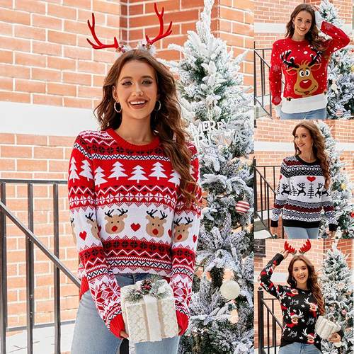 Women Jacquard Christmas Sweater Sweater Pullover Casual