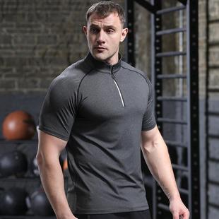Mens sleeved short shirt sports with zip stand half
