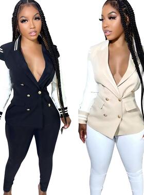 dusty womens pink blazer blue breasted double black -xl