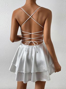 Skirt Short Dress Irregular Backless Suspender Sexy Dress