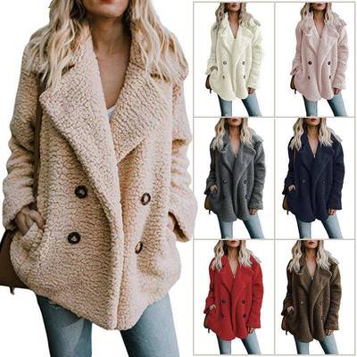 Lambswool Women Lambswool Lapel Double Loose Coat Breasted