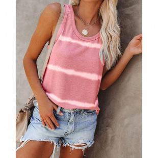 Loose Round Striped Fashion Neck Vest Womens Tops