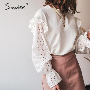 Short Fashion shirt Splicing Tops Hollow Sleeve Lace