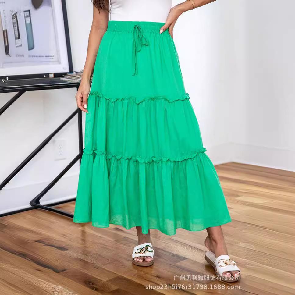 stitching all-match color high waist solid simple skirt