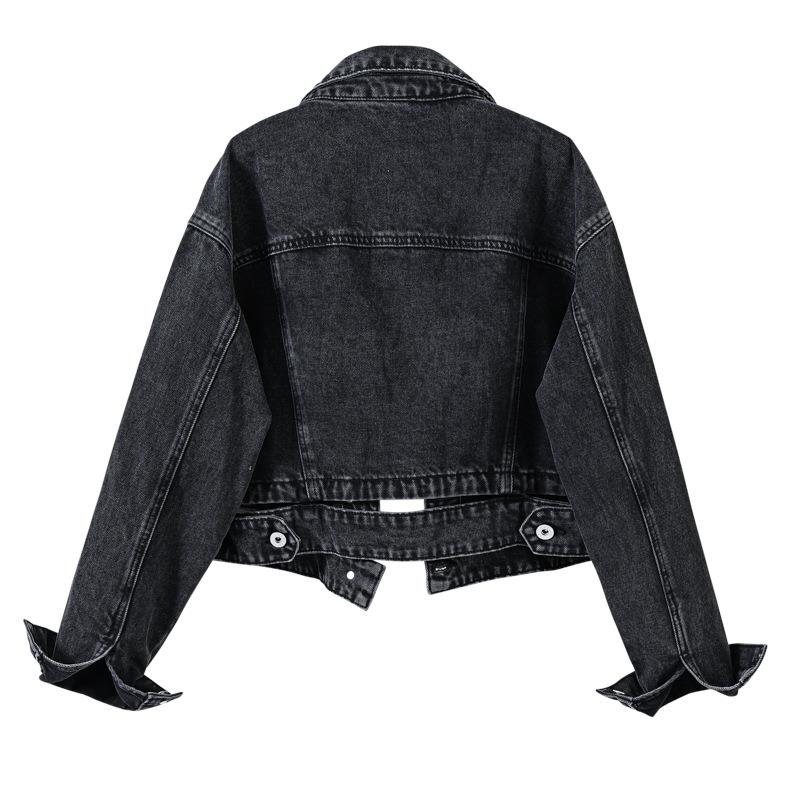 tops outwear retro coat jeans lapel pocket female